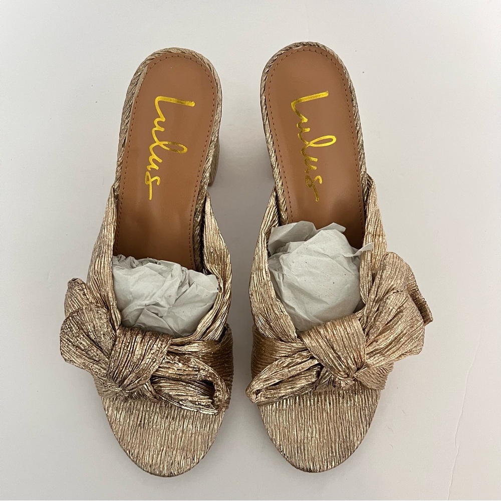 Lulus Dorthea Rose Gold Knotted High Block Heel Sandals - New In Box - Reemoly - Picture 3 of 16